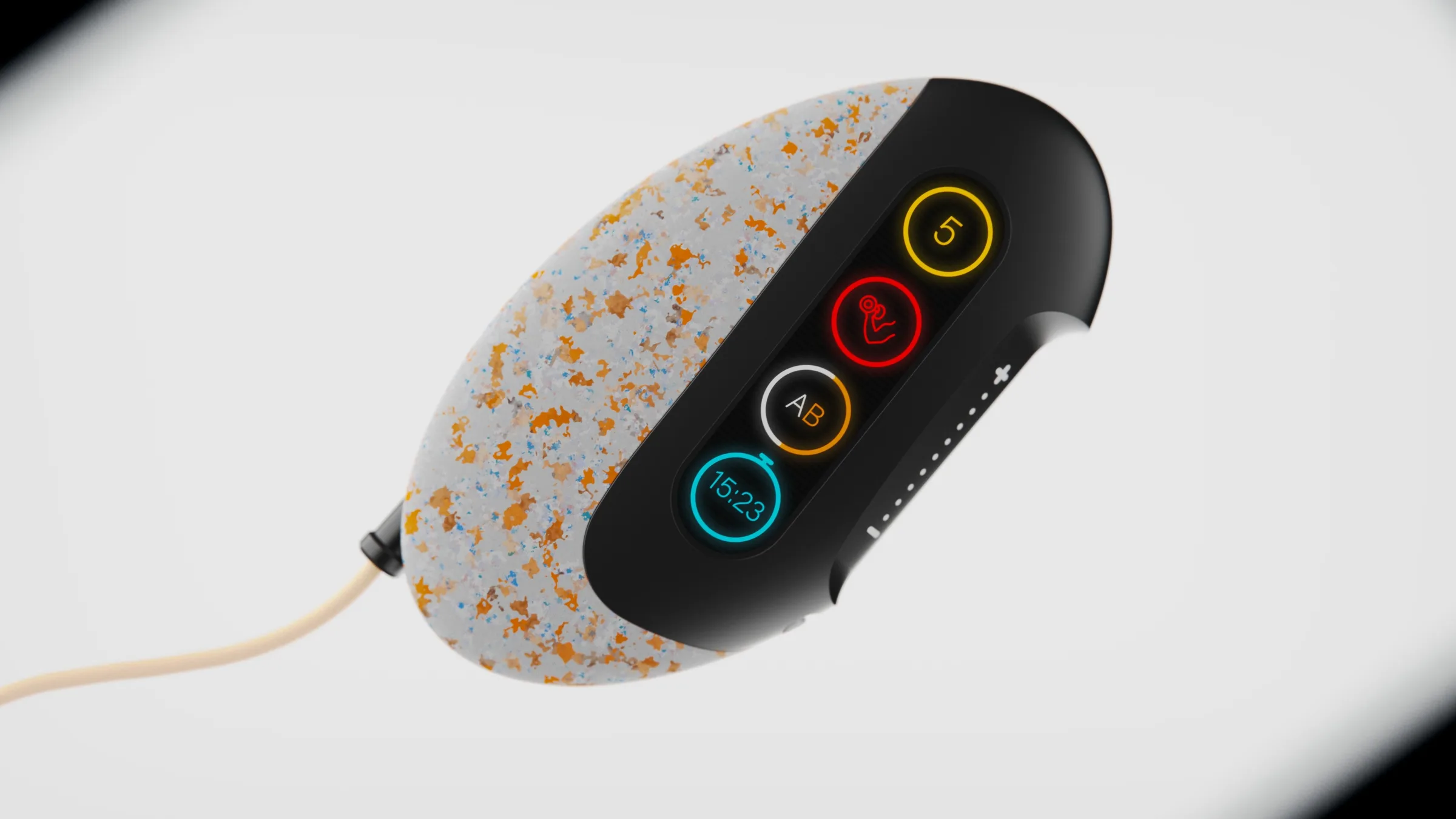 Textured grip in Nike's recycled material; the touchscreen and slider sit under the thumb.