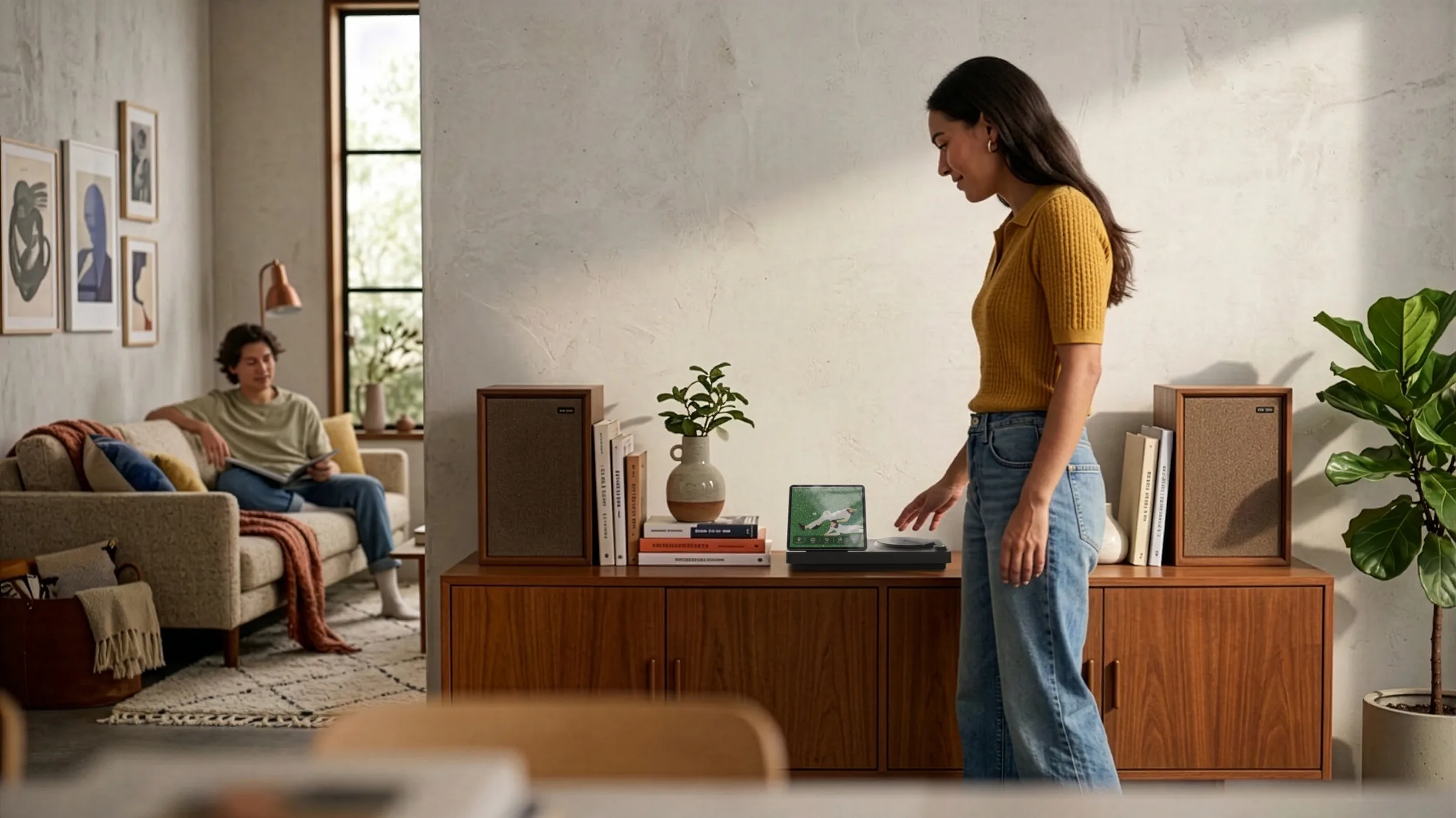 At home between the speakers.