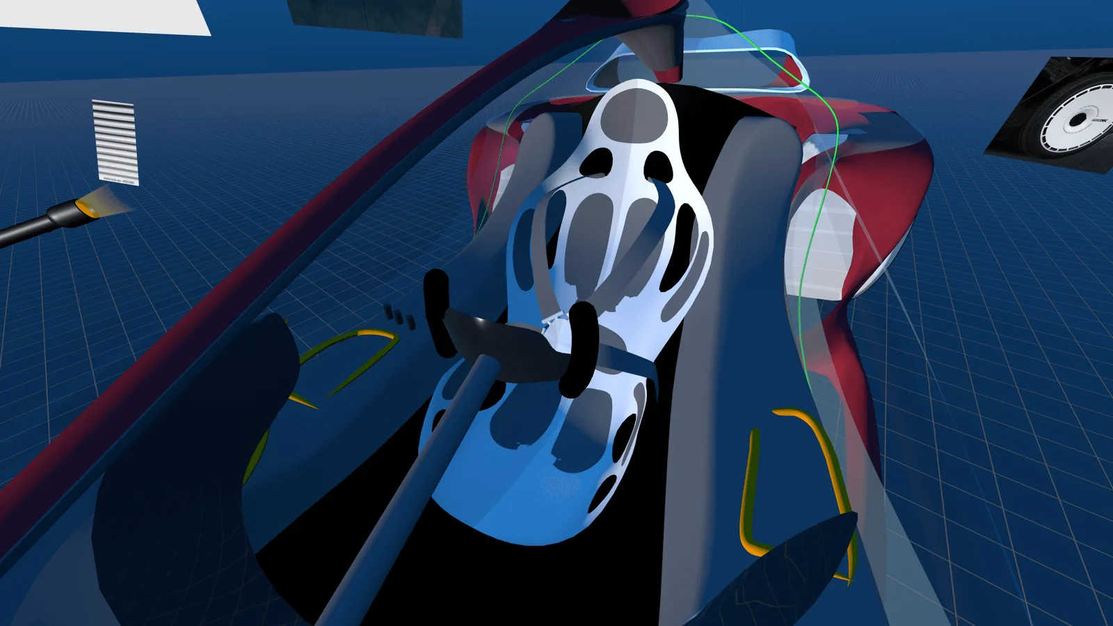 Checking the seat and controls from the driver's position.